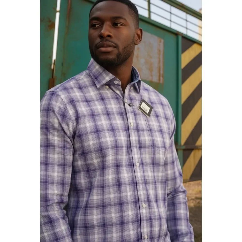 Tailorbyrd Men's Purple Plaid Long Sleeve Button Down Shirt - Size: XL